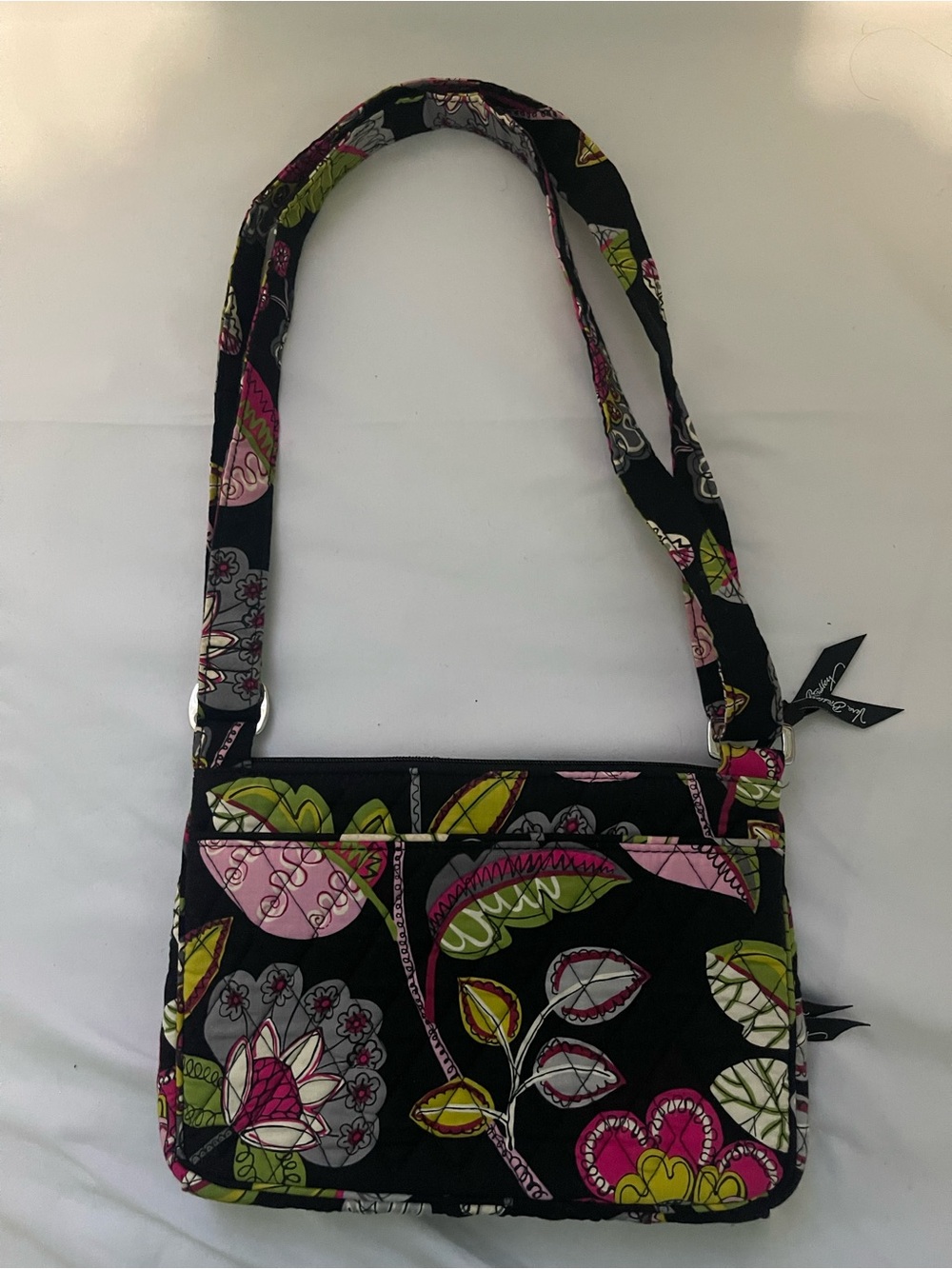 Vera Bradley Black Quilted Floral Crossbody - Pink & Green - Picture 2 of 8